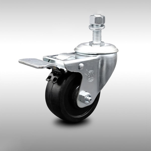 3 Inch SS Soft Rubber 1/2 Inch Threaded Stem Caster with Total Lock Brake SCC